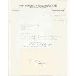 TV Film Producer Ivan Foxwell Colditz Story signed card with covering letter from secretary on his