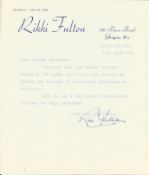 TV Rikki Fulton typed signed letter replying to an autograph request on his own letterhead 1953.
