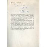 British mountaineer Sir Chris Bonington signed Quest for Adventure loose 9x6 book page. Good
