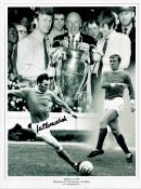 Football Pat Crerand signed 16x12 Manchester United 1968 European Cup Winner black and white montage