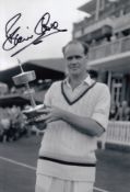 Autographed Brian Close 12 X 8 Photo - B/W, Depicting The Yorkshire Ccc Captain Posing With The