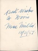 Max Miller signed 4x3 vintage black and white photo signature on reverse dated 10/11/57. Good