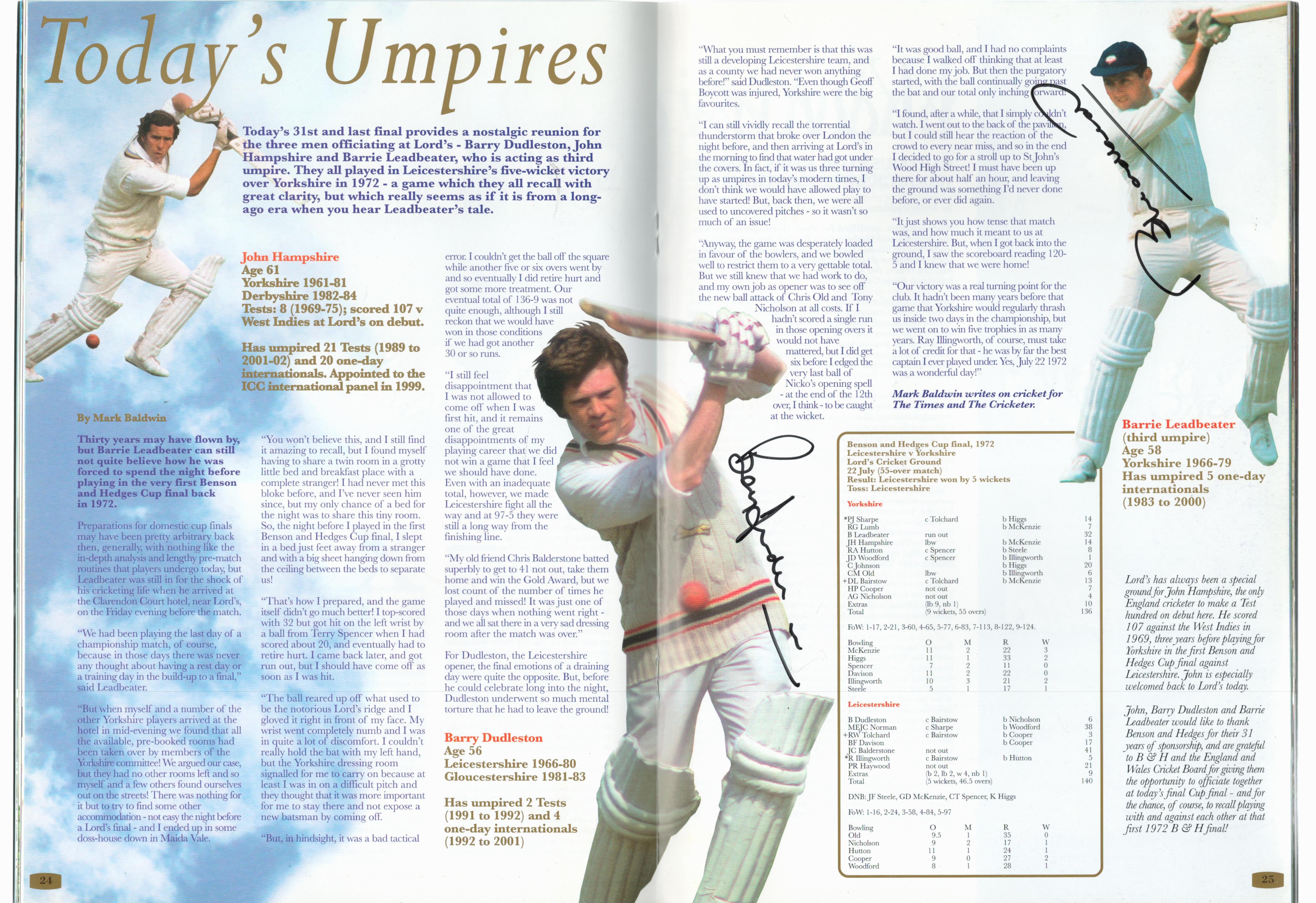 Official match programme signed for the 2002 Benson and Hedges Cup Final played between Essex and - Image 2 of 4