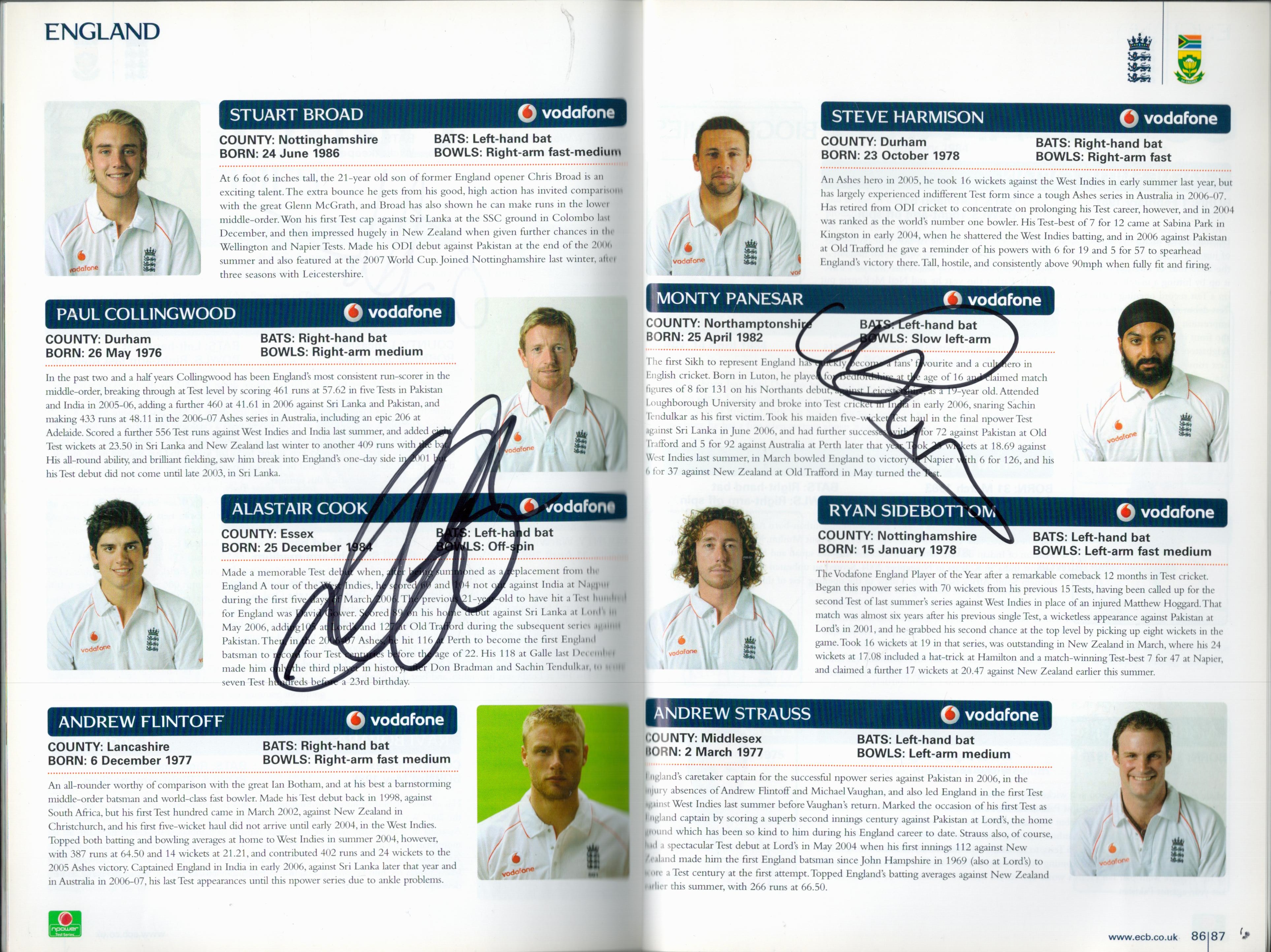 Alastair Cook, Monty Panesar and Tim Ambrose Signed England versus South Africa Test match cricket - Image 2 of 3