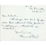 Actor Kenneth Haigh hand written note to a fan. Kenneth William Michael Haigh was an English
