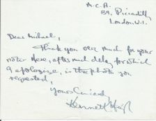 Actor Kenneth Haigh hand written note to a fan. Kenneth William Michael Haigh was an English