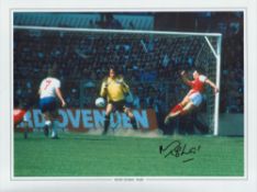 Football Mickey Thomas signed 16x12 colour print pictured scoring for Wales against England. Good