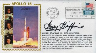 Gerry Griffin Signed First Day Cover. Portraying a Colorano Silk Cachet of the Apollo 15 launch
