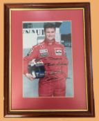 David Coulthard MBE Hand signed 13x17 Colour Photo in Frame. Overall size is 18x14. Dedicated.