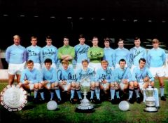 Manchester City legends multi signed 16x12 colour team photo 10 Maine road legends signatures such