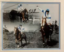 Legend Jockey Bob Champion CBE Hand signed 9. 5x7. 5 Colour Montage Photo in black wooden frame