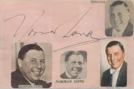 Norman Long signed 6x4 album page. Good condition. All autographs come with a Certificate of