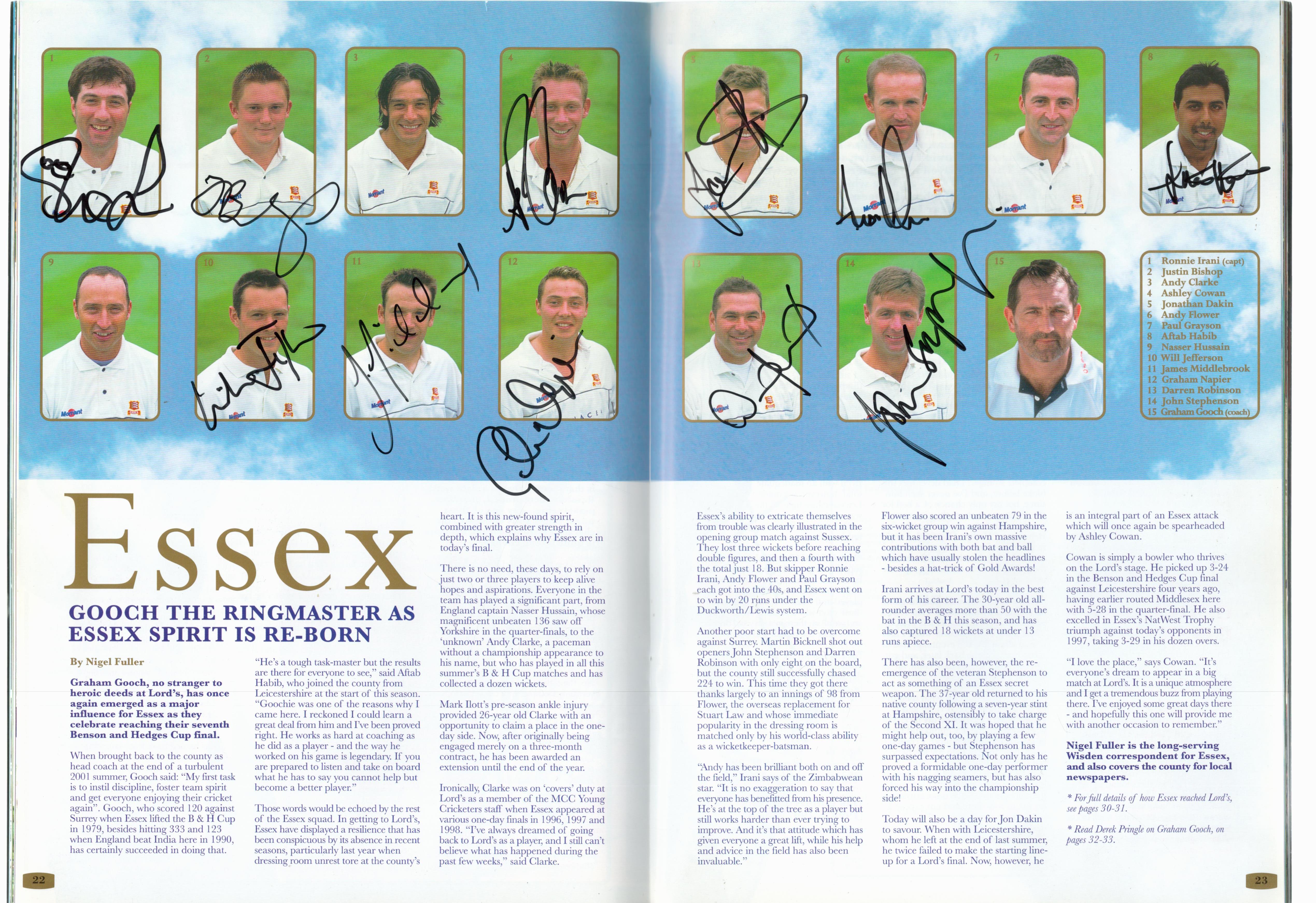 Official match programme signed for the 2002 Benson and Hedges Cup Final played between Essex and