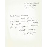 Actor Frank Finlay hand written letter replying to an autograph request. Francis Finlay, CBE (6