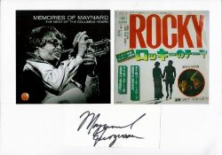 Maynard Ferguson signed 12x8 signature piece includes signed white card and two photos fixed to A4