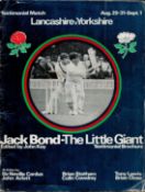 Cricket Legend Jack Bond Personally signed Lancashire V Yorkshire Testimonial Programme. Signed in