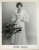 June Valli signed and dedicated 10 x 8 inch black and white photo. Valli was an American singer