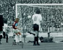 Football Alan Taylor signed 16x12 West Ham United colourised photo pictured scoring in the 1975 FA