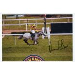 Martin Pipe Jockey Signed 6 x 4 photo. Photo shows Pipe riding his horse in the races. Good