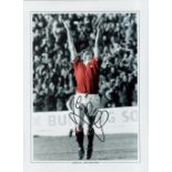 Football Gordon Hill signed 16x12 colourised print pictured celebrating while playing for Manchester