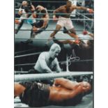 Boxing James Buster Douglas signed 16x12 colour montage photo pictured during his shock victory over