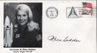 Margaret Rhea Seddon Signed First Day Cover. The cover depicts a portrait image of Seddon and