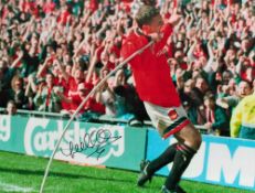 Football Lee Sharpe signed 16x12 colour photo pictured celebrating while playing for Manchester