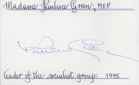 Pauline Green signed 6x4 White Card. Dame Pauline Green, DBE is a former Labour and Cooperative