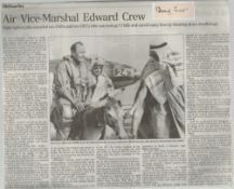 WW2. Air Vice Marshal Edward Crew Signature piece attached to a newspaper clipping all about