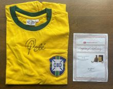 Pele hand signed Retro 1970's Brazil Shirt. Signature states 'Pele' Yellow and Green in Colour, Size