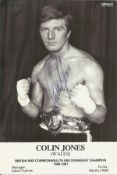 Welsh Boxer Colin Jones Signed 6x4 Black and white miniature bio card with photo of Jones. Good