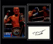 Boxing. Terry Flannagan Signed Signature card, attached to a mount with two unsigned photos also