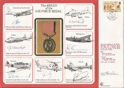 WW2 multisigned cover. Award of the Air Force Medal signed by John Allen, Ty Barraclough, Peter