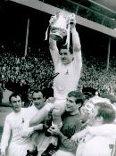 Football. Tottenham Hotspur Dave Mackay Hand signed Black and white 16x12 photo. Photo shows