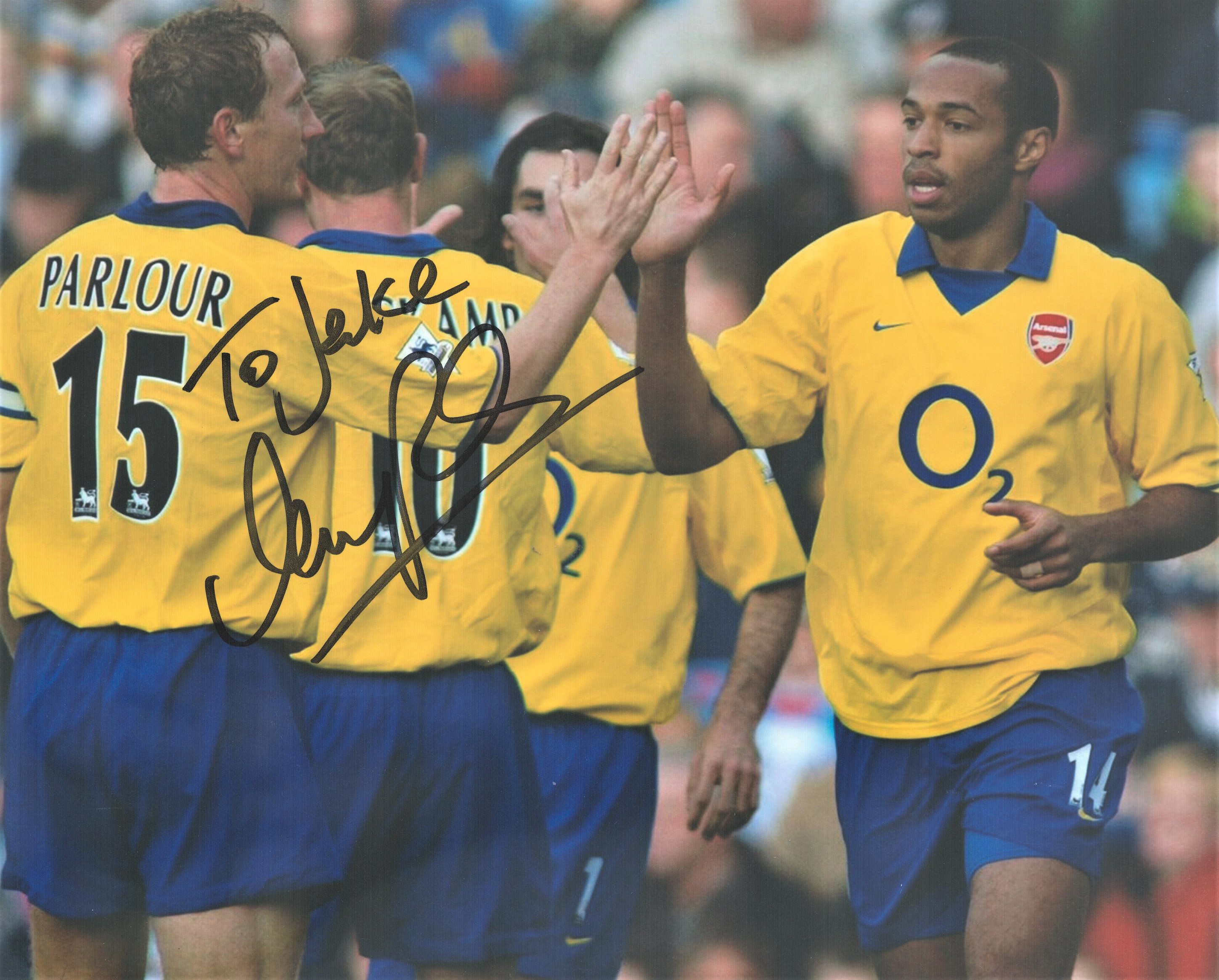 Arsenal Legend Ray Parlour Hand signed 10x8 Colour Photo. Dedicated. Photo shows Captain Parlour