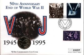 50th anniversary End of World War II VJ day commemorative coin cover. £2 peace coin inset.