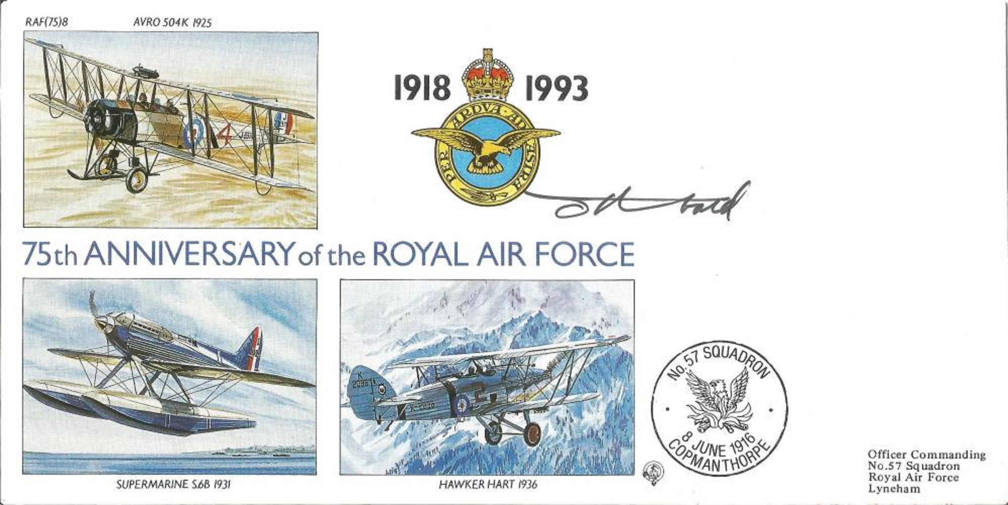 Tony Theobald cover artist signed 75th ann RAF cover. A. Good condition. All autographs come with