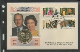 Royal Birthdays PNC coin cover. Turks and Caicos 1 crown coin inset. Good condition. All