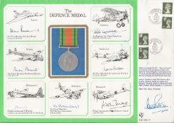 WW2 multisigned DM cover The Defence Medal signed by A. V. M Sir Alan Boxer, A. C. M Sir Brian