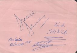 Michele Dotrice, Dickie Davies and Frank Spence signed album page. Good condition. All autographs