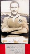 Football George Hardwick 3x5 signed white card from England defender of the 1940s. Good condition.