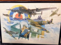 RAF Colour Print in Frame Showing WW2 Aircrafts Measuring 24x16 Overall. Untitled. Fantastic