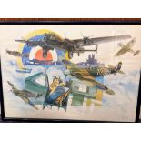 RAF Colour Print in Frame Showing WW2 Aircrafts Measuring 24x16 Overall. Untitled. Fantastic