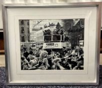 Football. Multi Signed Manchester United Legends Black and White Photo set in a silver effect