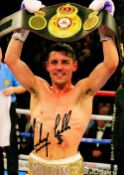 Boxer Anthony Crolla Hand signed 12x8 Colour Photo Showing Crolla Holding Aloft a Champions Belt.
