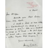 WW2 Admiral Leach handwritten letter. An A5 sized letter addressed to a Mr Ogden. From Admiral Henry