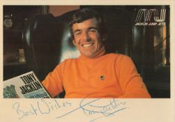 English Golfer Tony Jacklin Personally Signed Colour 'Jacklin Jump Jets' Bio Card. Photo of