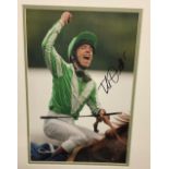 Horse Racing Legend Frankie Dettori MBE Hand signed 11x7. 5 Colour Photo in black wood effect