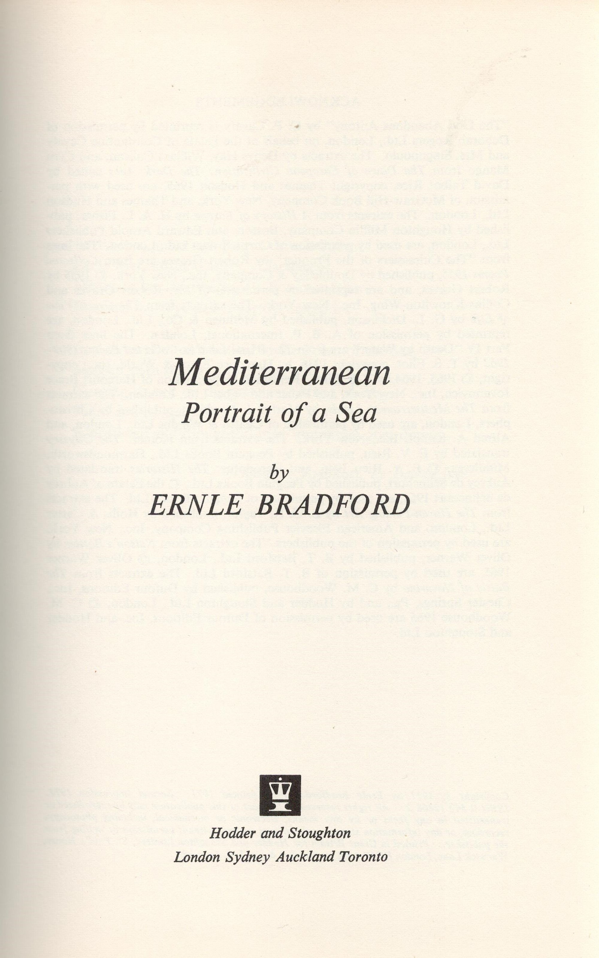 Mediterranean Portrait of a Sea by Ernle Bradford Hardback Book 1972 published by Hodder and - Image 2 of 3