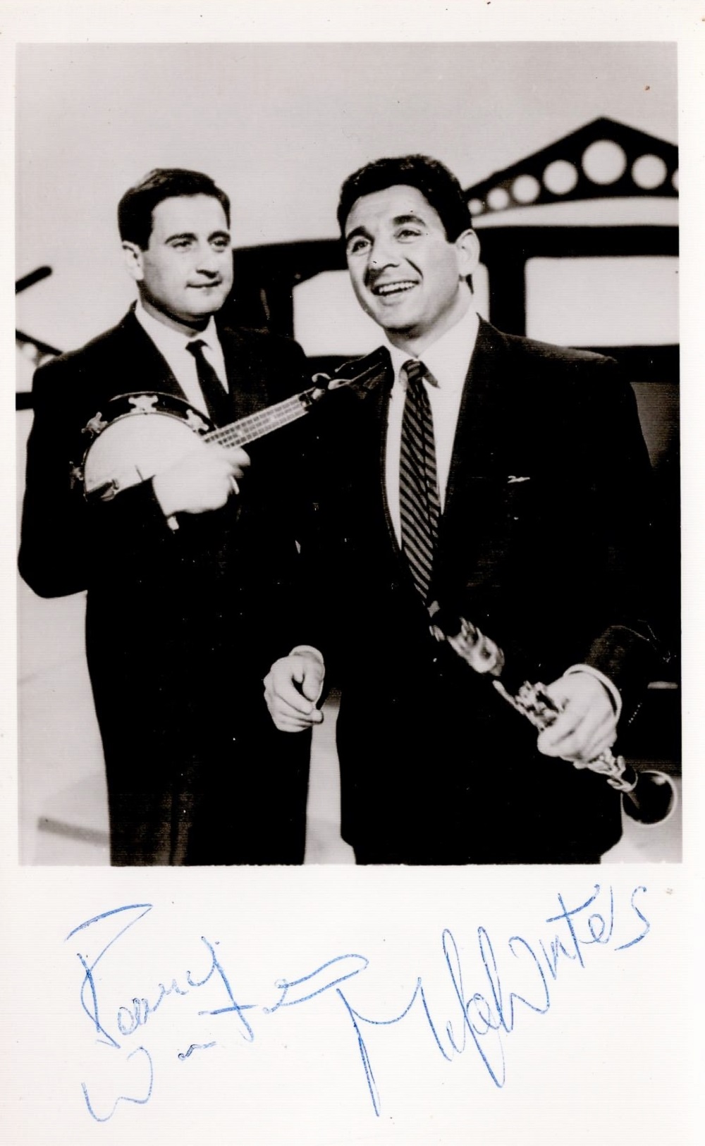 Bernie Winters an Mike Winters signed 3. 5 x 5. 5 black and white photo. Mike and Bernie Winters